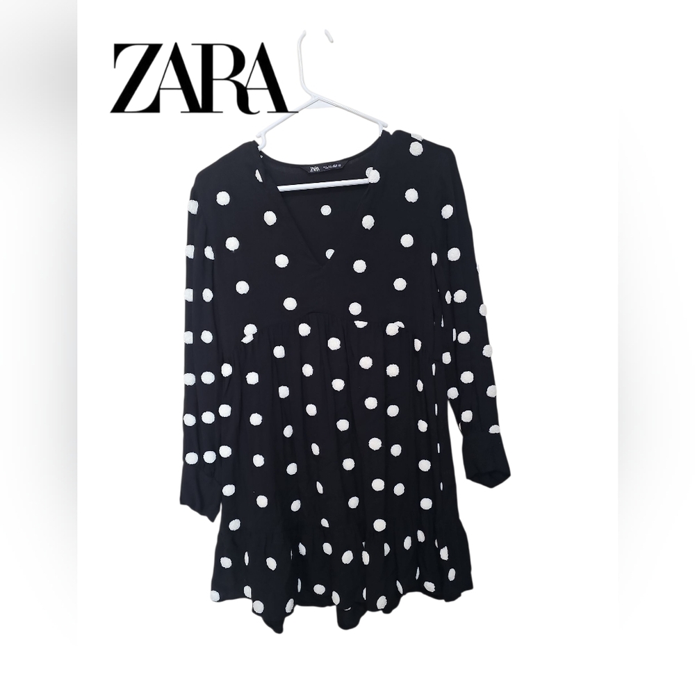 Zara Polkadot Empire Flowy Dress With Ruffle On Bottom Sz S